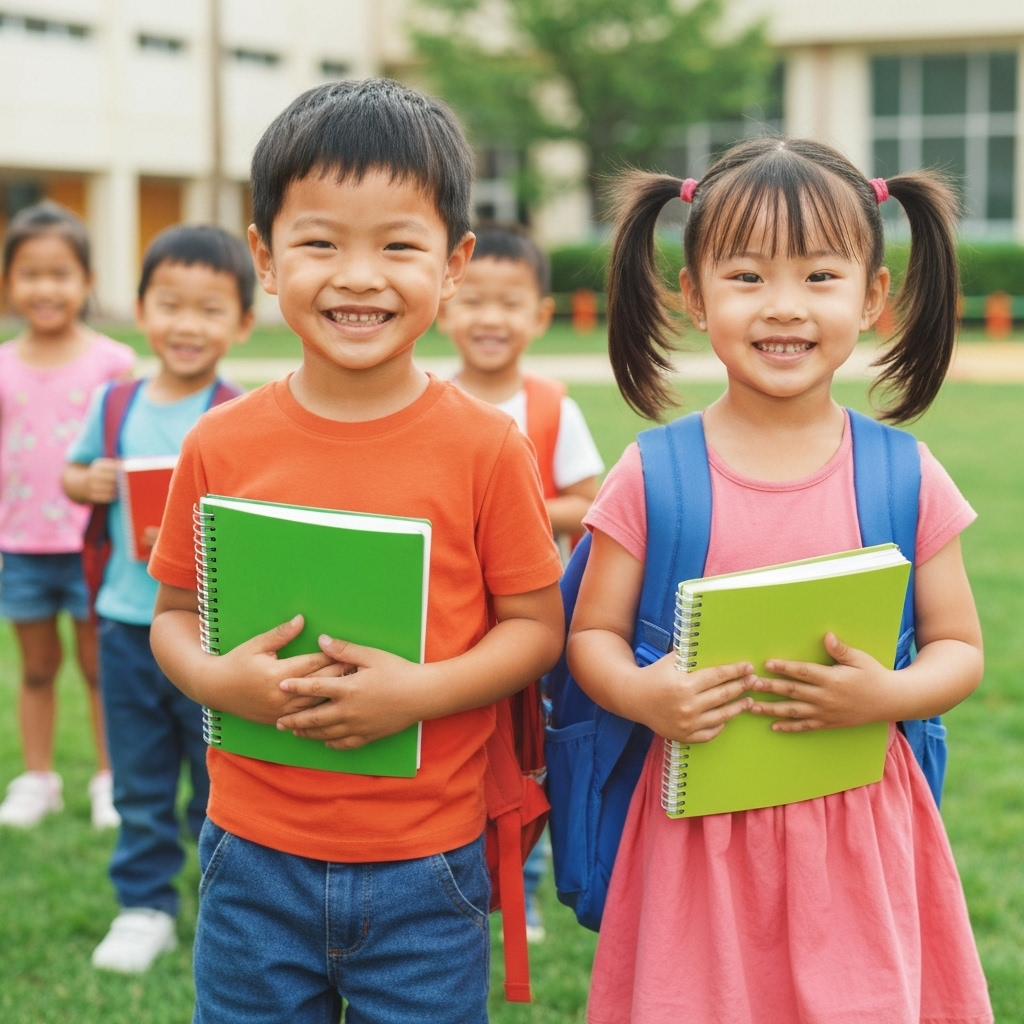 Children with new supplies