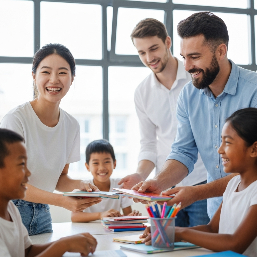Volunteers with children